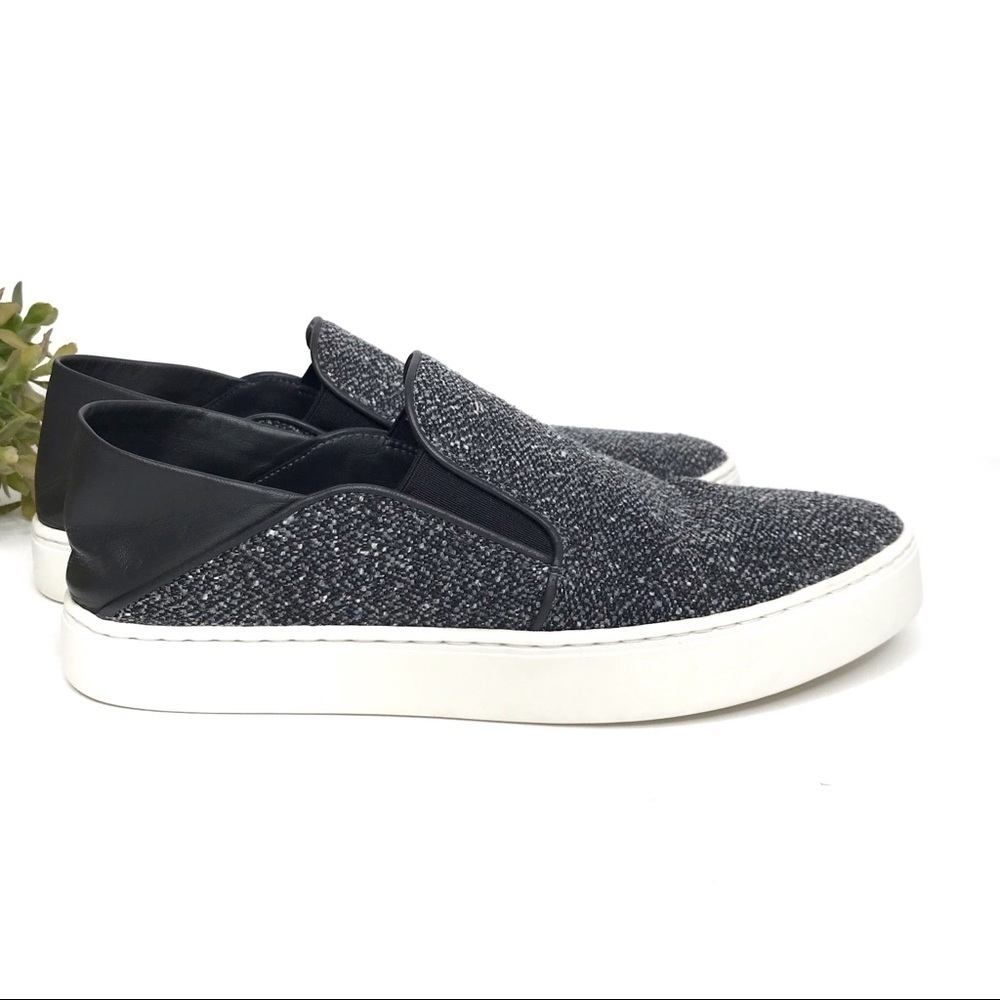 VINCE Garvey Tweed Leather  Slip On Platform Sneakers 6.5